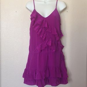 Banana Republic Fuchsia Silk Ruffle Boho Dress Med
